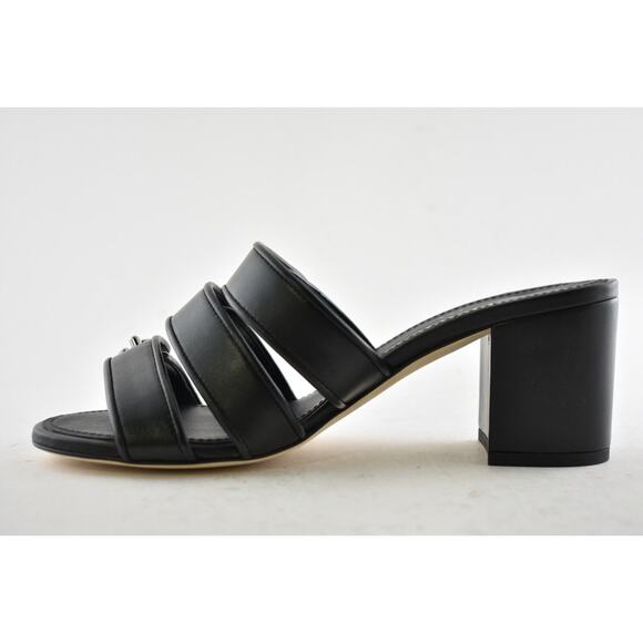 Chanel 19P Black Leather Turnlock CC Logo Mule Strap Slide Block Heel Sandal 36 - Picture 9 of 12